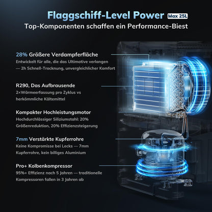 AEOCKY Boreas Luftentfeuchter elektrisch 25 L/Tag mit Ablaufschlauch