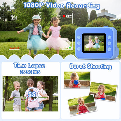 Hangrui H3 Kinderkamera Sofortbildkamera 1080P mit 32 GB Karte Blau