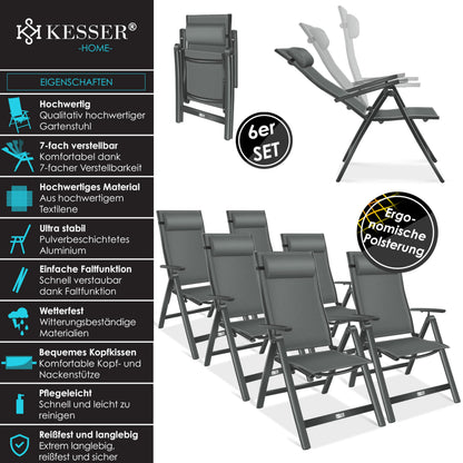 KESSER Gartenstuhl Hochlehner Aluminium Klappstuhl – 6er Set Anthrazit