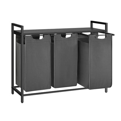 VASAGLE BLH301G01 Wäschekorb 3 Fächer mit Ablage - Grau 3x40L. Grauer Wäschekorb zur Wäschesortierung und Ablage von Artikeln.