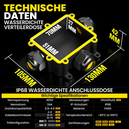 PEBA Abzweigdose IP68 wasserdicht, 3-Wege, Kabel 4-14 mm, 4 Stück