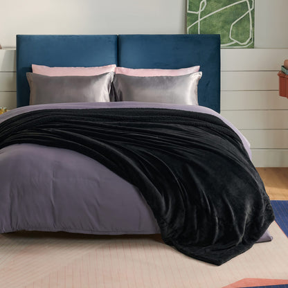 BEDSURE Kuscheldecke Sherpa Flanell Wohndecke Schwarz 220x240 cm