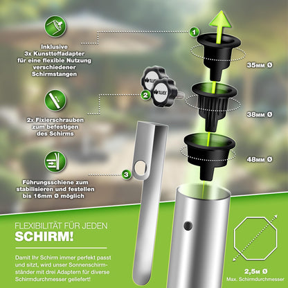 tillvex Granit Sonnenschirmständer mit Rollen, Edelstahlrohr, 27 kg