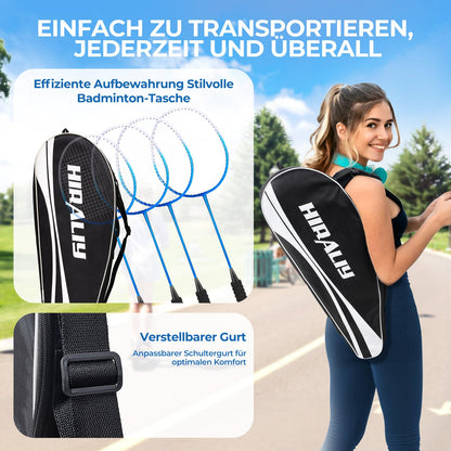 HIRALIY Badmintonschläger Set HR-BRS-4, 4 Schläger & 12 Federbälle