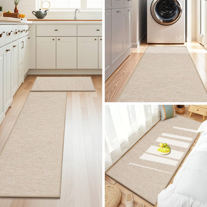 LEKEEPGO Küchenläufer waschbar rutschfest 43,5 x 150 cm Beige
