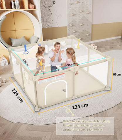Dripex Laufstall Baby faltbar mit Netz, 124 x 124 cm, Kaffeebraun