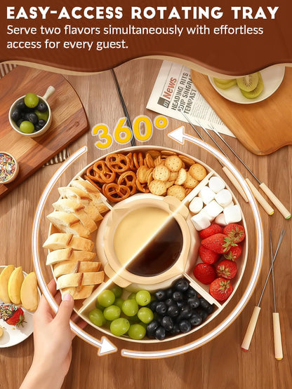 LUSHYUM Schokoladenfondue Set elektrisch 800 ml mit Servierschale