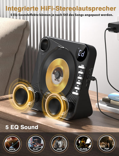 Greadio CD Player mit Bluetooth 5.1, Lautsprecher und Fernbedienung