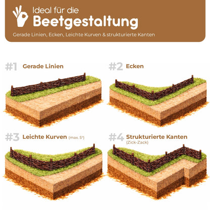BooGardi Beeteinfassung aus Weide, Rasenkante 20 x 120 cm, 10er-Set