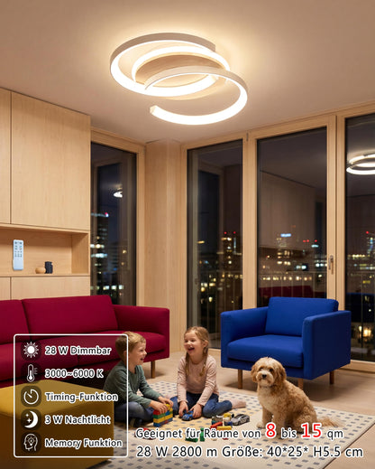 Meloweel LED Deckenleuchte Holz dimmbar 2-Ringe mit Fernbedienung