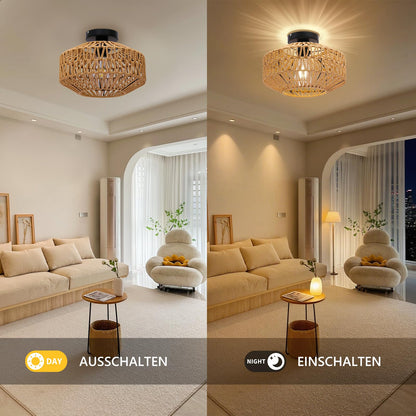 AmazeFun Boho Deckenleuchte mit Rattanschirm, Ø 30 cm, E27