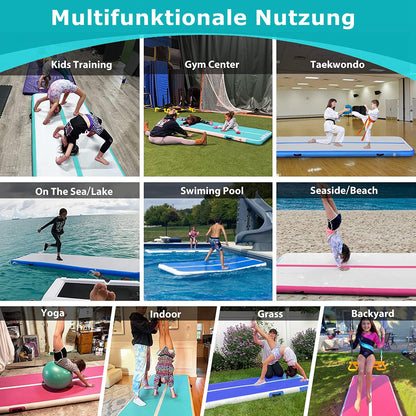 MEKETUM Air Turn Track Gymnastikmatte Aufblasbar - Grün, 3m x 10cm