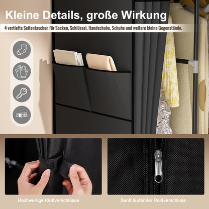 Neatrays Stoffschrank mit 4 Kleiderstangen und 8 Fächern, schwarz