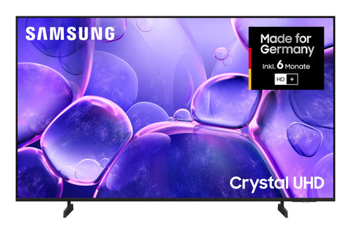 Samsung Crystal UHD U8079F 4K LED Fernseher - 50 Zoll. Rechteckiges, schwarzes Gerät mit dünnem Rahmen zur 4K-Inhaltswiedergabe.