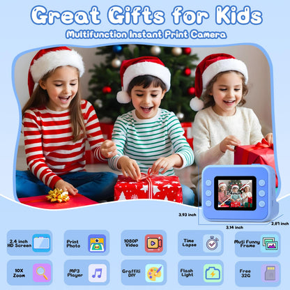 Hangrui H3 Kinderkamera Sofortbildkamera 1080P mit 32 GB Karte Blau