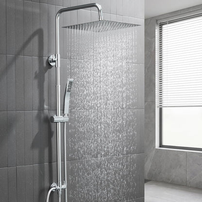 Auralum Regendusche Duschsystem Edelstahl ohne Armatur 30x30 cm Chrom, eckiger Duschkopf, höhenverstellbare Duschstange