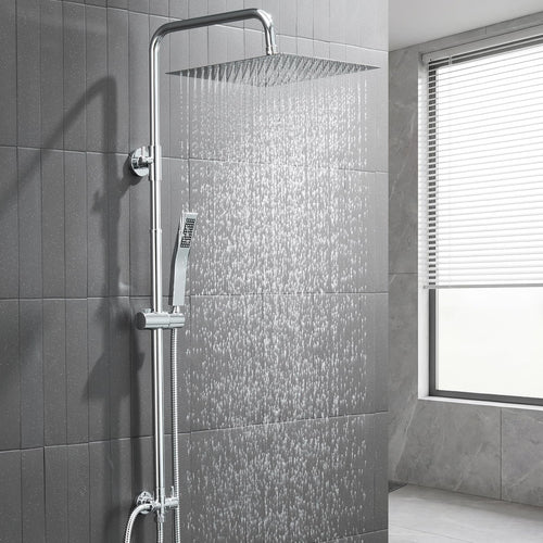 Auralum Regendusche Duschsystem Edelstahl ohne Armatur 30x30 cm Chrom, eckiger Duschkopf, höhenverstellbare Duschstange