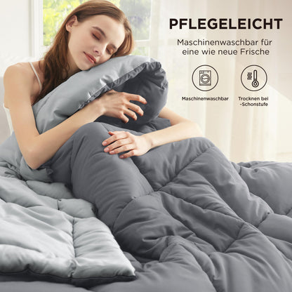 BEDSURE Bettdecke 240x220 cm Ganzjahresdecke, Grau/Hellgrau