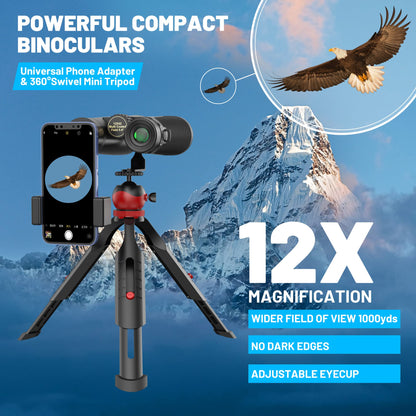 Kylietech 12x42 Fernglas mit Stativ und Smartphone-Adapter