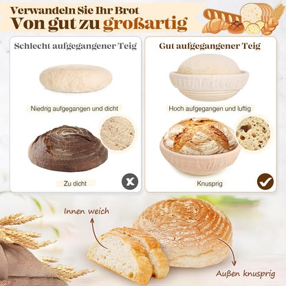 INNOCHEER Sauerteig Starter Set mit Gärkörbchen, 23 cm und 25 cm
