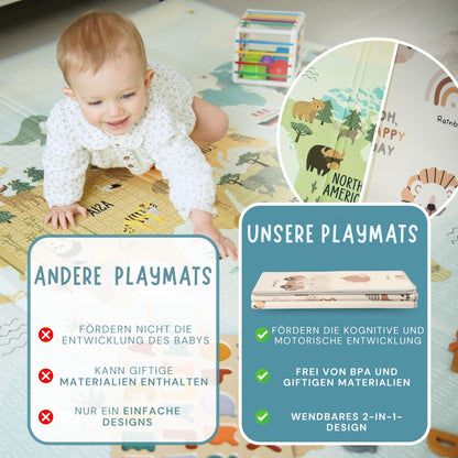 HuBorns Spielmatte Baby faltbar 200x180 cm, wendbar, Weltkarte
