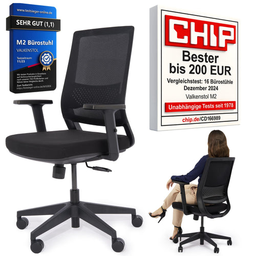 VALKENSTOL M2 Bürostuhl Ergonomisch - Ohne Kopfstütze: Ergonomische Rückenlehne u. Armlehnen. Fördert gesunde Sitzhaltung bei Büroarbeit.