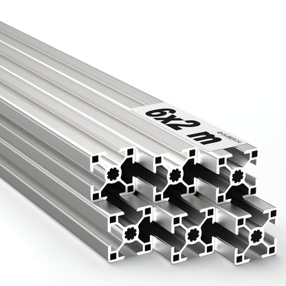 Ulber24 Aluprofil 30x30 Nut8 Typ-B - 12m Set: Silbernes 30x30 Strangpressprofil Nut8 für stabile Konstruktionen im Maschinenbau.
