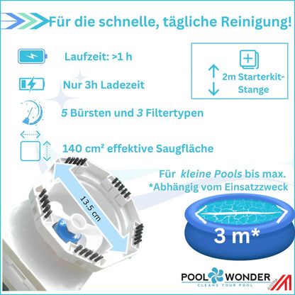 Poolwonder V2 Akku Poolsauger Li-Ionen Poolreiniger aus Österreich