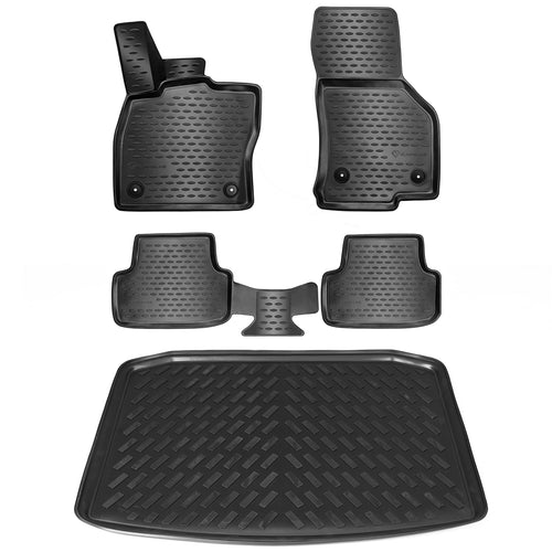 ELMASLINE 3D Matten Set Seat/Cupra Ateca (2017-25) Tiefer Ladeboden: Schwarz, mit hohem Rand. Schützt den Ladeboden vor Schmutz und Nässe.