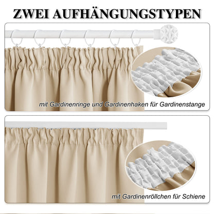 PONY DANCE Thermovorhang Kräuselband 2er Set Beige 245 x 140 cm