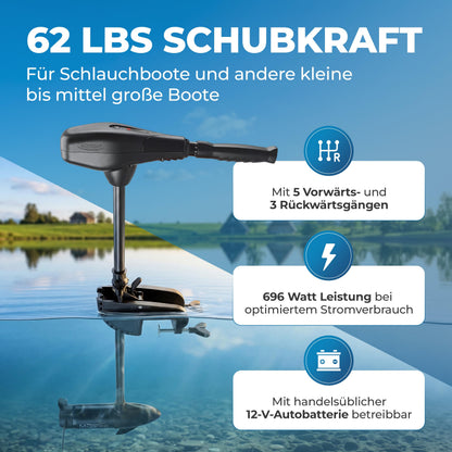 Miganeo Elektro-Aussenborder TRS 62 lbs Bootsmotor, 696 W, 12 V