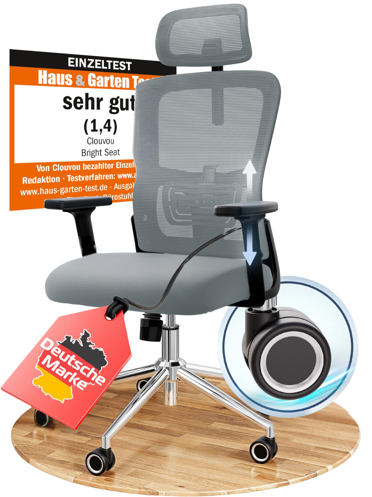 CLOUVOU BrightSeat ergonomischer Bürostuhl mit Wippfunktion bis 135°