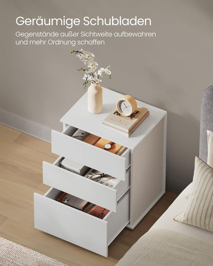 VASAGLE Nachttisch LET778W01 3 Schubladen – mattweiss-cappuccinobeige