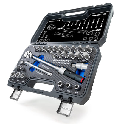 HASKYY Drehmomentschlüssel Set 3/8 Zoll 5–60 Nm mit 27-tlg. Zubehör