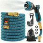 Xonic TIREX Flexibler Gartenschlauch 15 m mit 10 Strahlarten, Blau – dehnbarer Textilschlauch mit Handbrause