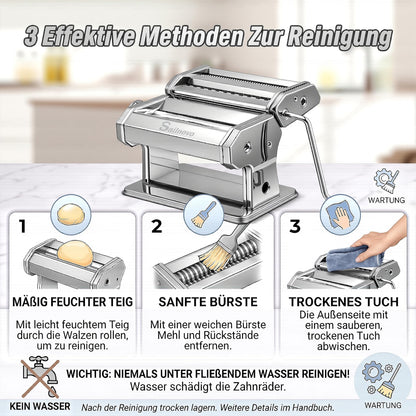 Sailnovo Nudelmaschine manuell, Aluminiumlegierung, 9 Stärken, Silber