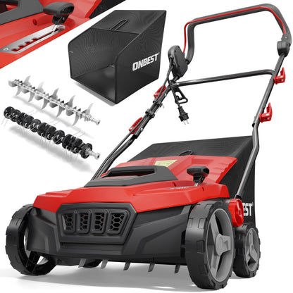 ONBEST 2in1 Elektro-Vertikutierer 1800 W, 38 cm, 45 l Fangkorb zum Vertikutieren und Belüften des Rasens