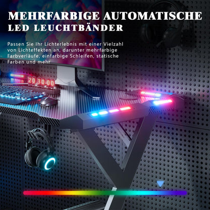 HLONONE Gaming Tisch mit LED, Computertisch 100 x 60 cm, Schwarz