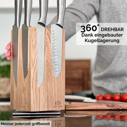 WALDLAND Premium Messerblock magnetisch 360° drehbar – Eiche