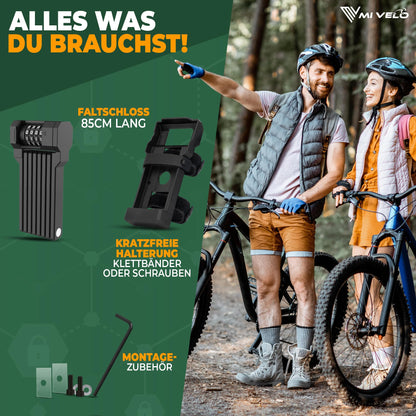 MIVELO Faltschloss 85 cm mit Zahlencode Fahrradschloss inkl. Halterung