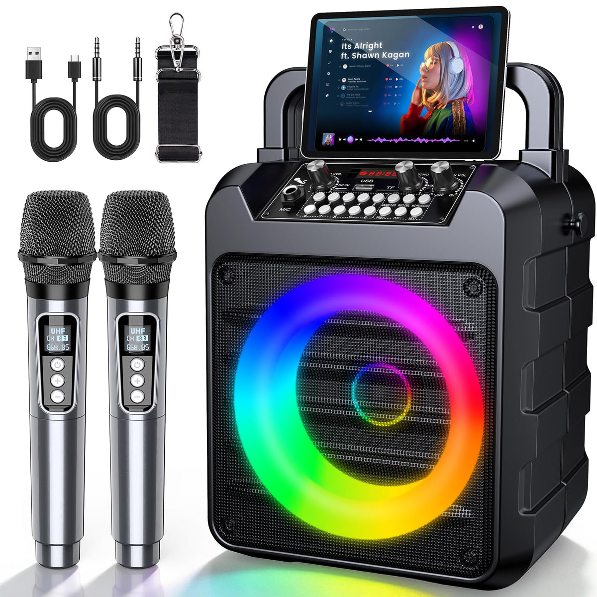 Dislocati Karaoke Maschine mit 2 Funkmikrofonen, 20W, Bluetooth 5.3