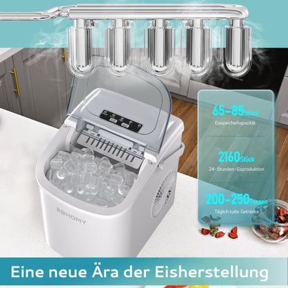 EUHOMY Eiswürfelmaschine, 9 Eiswürfel in 6 Minuten, 12 kg/Tag, weiss