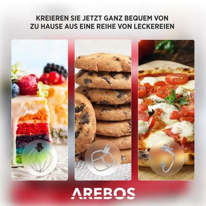 Arebos Küchenmaschine 1500 W Knetmaschine mit 2 Edelstahlschüsseln