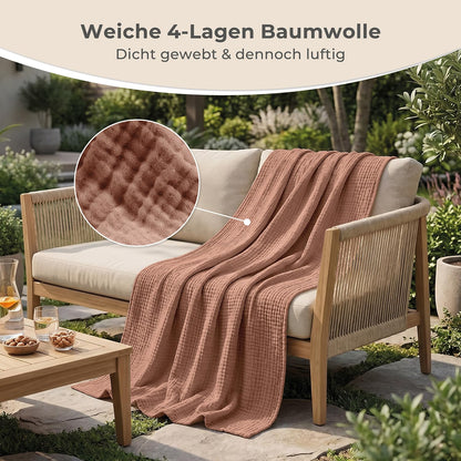 LAYNENBURG Musselin Tagesdecke 150x200 cm, 100% Baumwolle, Mokka