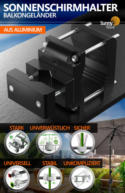 4smile SunnyRock Sonnenschirmhalter Balkongeländer Aluminium, Schwarz