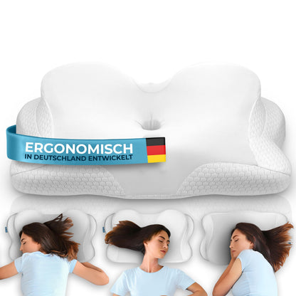 Glückstoff Ergonomisches Nackenkissen aus Memory Foam, Allrounder – weiss, ergonomische Form