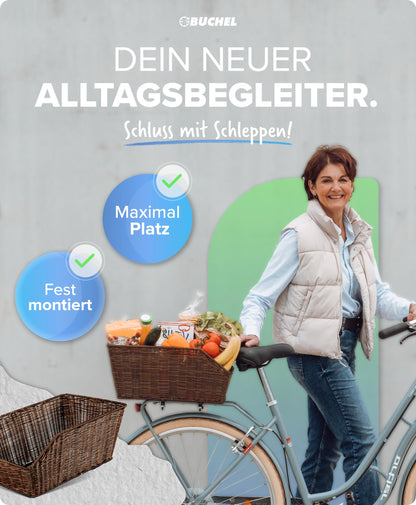 Büchel Fahrradkorb Polyrattan für Gepäckträger hinten, 18 Liter