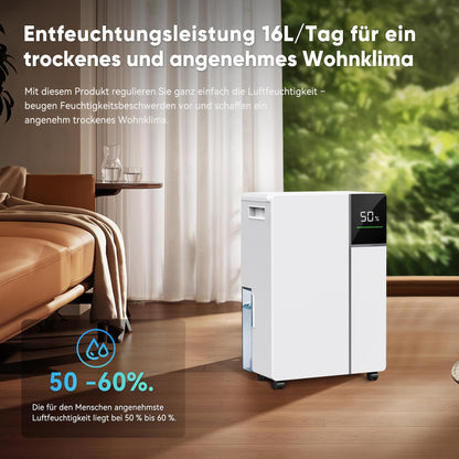 Fwoueot Luftentfeuchter elektrisch mit Kompressor, 16 l/24 h bis 45 m²