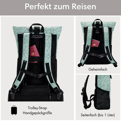 LARKSON No 4 Rolltop Rucksack Mint mit Laptopfach, wasserabweisend