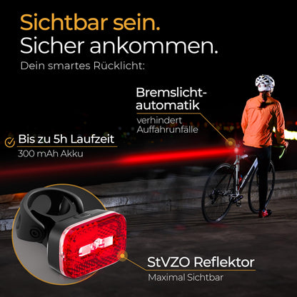 LICHTMEISTER Fahrradlicht 100 Lux LED mit Bremslicht, USB-C, StVZO